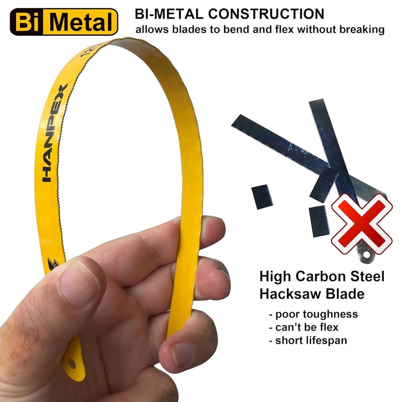 Hanpex Hacksaw Replacement Blades (10 Pack) High Speed 18 TPI - 12" Length Hack Saw Blade - Bi-Metal HSS Cutting Blades - Image 3